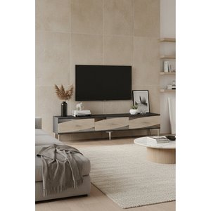 Tsa1813ats - Eli̇pszh Tv Stand, Tv Sehpasi Antrasi̇t - Traverten - Silver 180cm Antrasit-Traverten-Silver