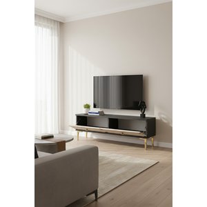 Tsa1297atg - Alfa Tsa120 Tv Stand, Tv Sehpasi, Tv Üni̇tesi̇ Antrasi̇t - Traverten - Gold 120cm Antrasit-Traverten-Gold