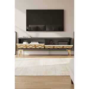 Tsa1237atg - Lemtv120 Tv Stand, Tv Sehpasi Antrasi̇t - Traverten - Gold 120cm Antrasit-Traverten-Gold