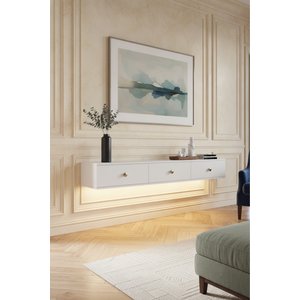 Tdal1801b - Ledli̇ Zuzuzh Duvara Montaj Tv Sehpasi, Dresuar , Antre Hol Rafi, Beyaz 180cm Beyaz