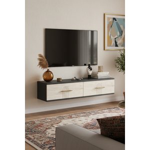 Da1215at - İda Dresuar, Antre Hol Rafi, Ayaksiz Tv Sehpasi, Antrasi̇t - Traverten 120cm Antrasit-Traverten