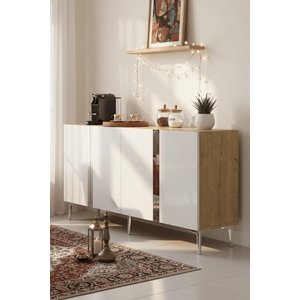 Ka1598dbs Anka150 Konsol, Kahve Köşesi̇, Tv Sehpasi Ve Dolap Safi̇rmeşe - Beyaz - Silver 150cm Safirmeşe -Beyaz- Silver