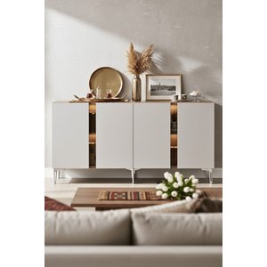 Ka1598dbs Anka150 Konsol, Kahve Köşesi̇, Tv Sehpasi Ve Dolap Safi̇rmeşe - Beyaz - Silver 150cm Safirmeşe -Beyaz- Silver