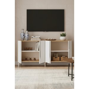 Ka1598dbs Anka150 Konsol, Kahve Köşesi̇, Tv Sehpasi Ve Dolap Safi̇rmeşe - Beyaz - Silver 150cm Safirmeşe -Beyaz- Silver