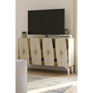 Ka1213btg Eli̇ps Konsol Ve Tv Sehpası Beyaz-traverten-gold 120cm Beyaz-Traverten-Gold