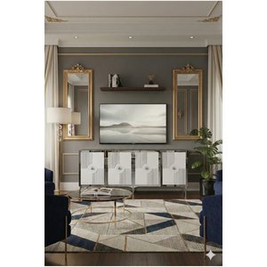 Ka1811bs Pega Konsol ,tv Sehpasi Beyaz-si̇lver 180cm Beyaz Silver