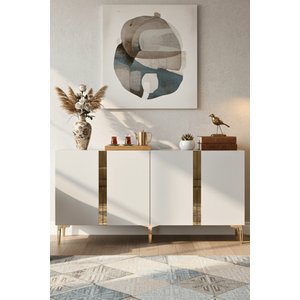 Ka1598dbg Anka150 Konsol, Kahve Köşesi̇, Tv Sehpasi Ve Dolap Safi̇rmeşe - Beyaz - Gold 150cm Safirmeşe-Beyaz-Gold
