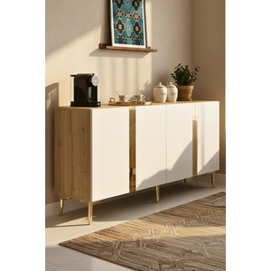 Ka1598dbg Anka150 Konsol, Kahve Köşesi̇, Tv Sehpasi Ve Dolap Safi̇rmeşe - Beyaz - Gold 150cm Safirmeşe-Beyaz-Gold