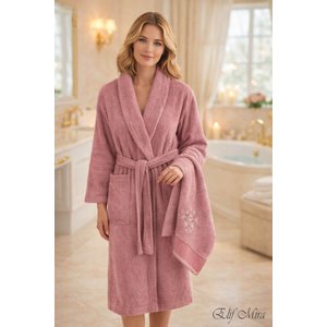 Baş Havlulu Bornoz Seti Unisex Bukle Şalyaka Nuvia Mürdüm S/M