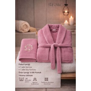 Baş Havlulu Bornoz Seti Unisex Bukle Şalyaka Nuvia Mürdüm 3XL
