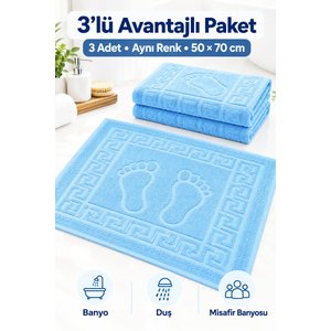 3'lü Banyo Ayak Havlusu 50x70 Cm 250 Gr Footera Mavi