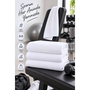 3lü Spor Fitness Havlusu 30x100 Cm %100 Pamuklu Beyaz