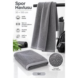 Spor Antrenman Fitness Havlusu 30x100 Cm %100 Pamuklu Gri Gri