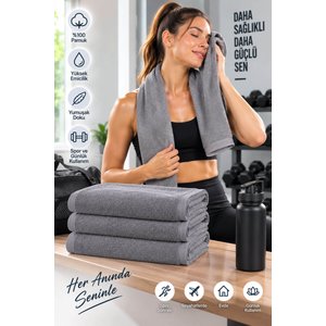 3lü Spor Fitness Havlusu 30x100 Cm %100 Pamuklu Gri