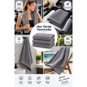 3lü Spor Fitness Havlusu 30x100 Cm %100 Pamuklu Gri