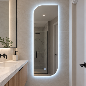 Asimetrik Dokunmatik Dimmerli Led Işıklı Boy Aynası – Çerçevesiz Beyaz Işık