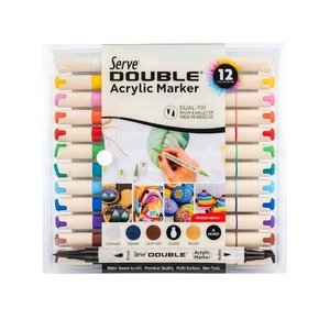 Double Çift Uçlu Akrilik Marker Kalem Seti Fırça Ve Keçeli Uç 12 Renk Svdam12p