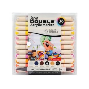 Double Çift Uçlu Akrilik Marker Kalem Seti Fırça Ve Keçeli Uç 36 Renk Svdam36p