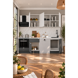 240 Cm %100 Mdf, Tezgahlı Wendy Mutfak Alt-üst Takım Antrasit-beyaz