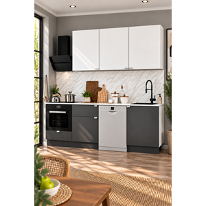 240 Cm %100 Mdf, Tezgahlı Wendy Mutfak Alt-üst Takım Antrasit-beyaz