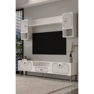 Bellagio Lazer Desenli Tv Ünitesi Takımı 180 Cm Beyaz - Gümüş
