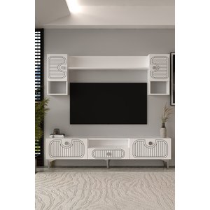 Bellagio Lazer Desenli Tv Ünitesi Takımı 180 Cm Beyaz - Gümüş