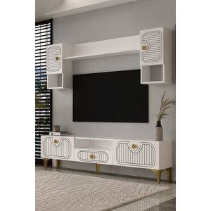 Bellagio Lazer Desenli Tv Ünitesi Takımı 180 Cm Beyaz - Altın
