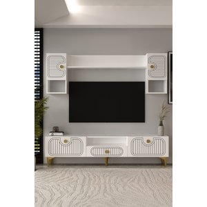Bellagio Lazer Desenli Tv Ünitesi Takımı 180 Cm Beyaz - Altın