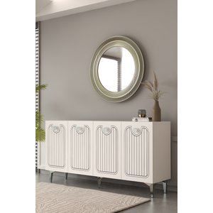 Aurelia Konsol  Tv Sehpası Çok Amaçlı Dolap 150 Cm Beyaz - Gümüş