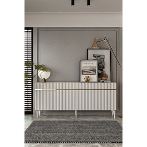 Fontana Lazer Pleksi Desen Konsol Tv Sehpası Çok Amaçlı Dolap 180 Cm Beyaz - Altın