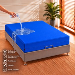 Yatak Kılıfı, Mavi Pu Kumaşlı Fermuarlı Yıkanabilir Anti-aging | Anti-alerjik | Anti-bakteriyel 120x200 cm