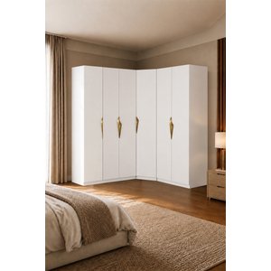Gama Gardırop 6 Kapaklı Köşe Modül+ Çekmeceli+ Askılı+ Tekli Metal Kulplu 208 Cm Gardırop Elbise Dol