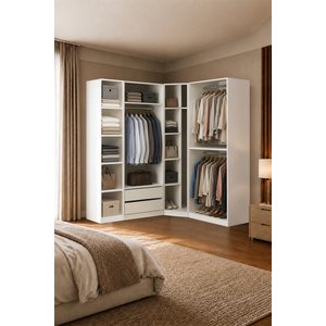 Gama Gardırop 6 Kapaklı Köşe Modül+ Çekmeceli+ Askılı+ Tekli Metal Kulplu 208 Cm Gardırop Elbise Dol