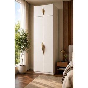 Gama 4 Kapaklı Askılı Raflı + Ek Modüllü Tasarım Kulplu 253 Cm Gardırop Elbise Dolabı Beyaz
