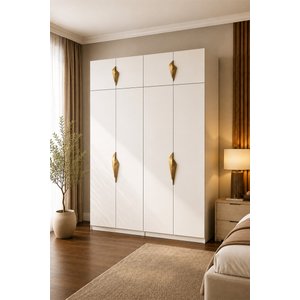 Gama 8 Kapaklı Askılı +  Askılı Raflı + Ek Modüllü Tasarım Kulplu 253 Cm Gardırop Elbise Dolabı Beya
