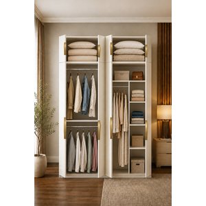 Gama 8 Kapaklı Askılı +  Askılı Raflı + Ek Modüllü Tasarım Kulplu 253 Cm Gardırop Elbise Dolabı Beya