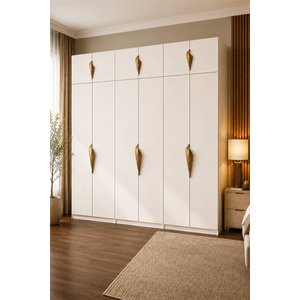 Gama 12 Kapaklı Askılı + Çekmeceli+  Askılı Raflı  + Ek Modüllü Tasarım Kulplu 253 Cm Gardırop Elbis
