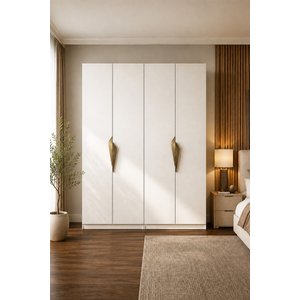Gama 4 Kapaklı Askılı + Askılı Raflı Tasarım Kulplu 253 Cm Gardırop Elbise Dolabı Beyaz