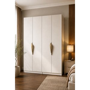 Gama 4 Kapaklı Askılı + Askılı Raflı Tasarım Kulplu 253 Cm Gardırop Elbise Dolabı Beyaz