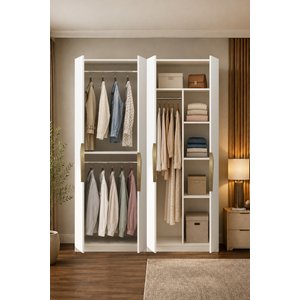 Gama 4 Kapaklı Askılı + Askılı Raflı Tasarım Kulplu 253 Cm Gardırop Elbise Dolabı Beyaz