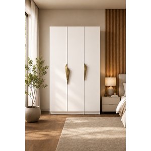 Gama 3 Kapaklı Çekmeceli+ Raflı Tasarım Kulplu 253 Cm Gardırop Elbise Dolabı Beyaz