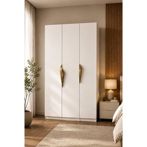 Gama 3 Kapaklı Çekmeceli+ Raflı Tasarım Kulplu 253 Cm Gardırop Elbise Dolabı Beyaz