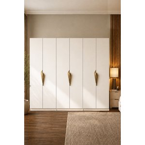 Gama 6 Kapaklı Askılı + Çekmeceli+ Askılı Raflı Tasarım Kulplu 253 Cm Gardırop Elbise Dolabı Beyaz