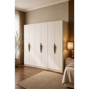 Gama 6 Kapaklı Askılı + Çekmeceli+ Askılı Raflı Tasarım Kulplu 253 Cm Gardırop Elbise Dolabı Beyaz