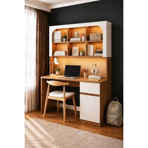 Crush Led Aydınlatmalı Kitaplıklı  Ders&bilgisayar Çalışma Masası Raflı, Dolaplı Ve Çekmeceli Sepet-