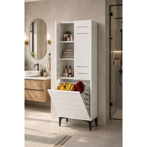 Miero Düşer Kapaklı Kirli Sepetli Banyo Dolabı Çok Amaçlı Raflı Çamaşır Dolabı 180x60x42 Cm
