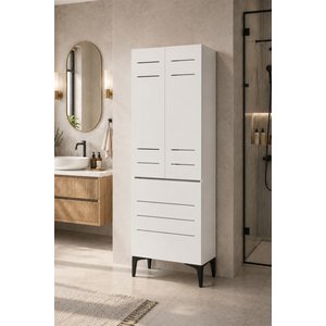 Miero Düşer Kapaklı Kirli Sepetli Banyo Dolabı Çok Amaçlı Raflı Çamaşır Dolabı 180x60x42 Cm