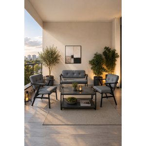 Opera Bahçe & Balkon Oturma Grubu Gri 2 Tekli Koltuk, 1 İkili Koltuk Ve Sehpa 2+1+1 Sehpalı Çay Seti