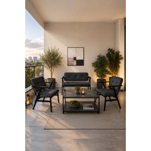 Opera Bahçe & Balkon Oturma Grubu Antrasit 2 Tekli Koltuk, 1 İkili Koltuk Ve Sehpa 2+1+1 Sehpalı Çay