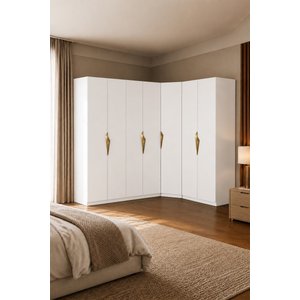Gama Gardırop 7 Kapaklı Köşe Modül+ Çekmeceli+ Askılı+ Askılı Raflı Metal Kulplu 208 Cm Gardırop Elb